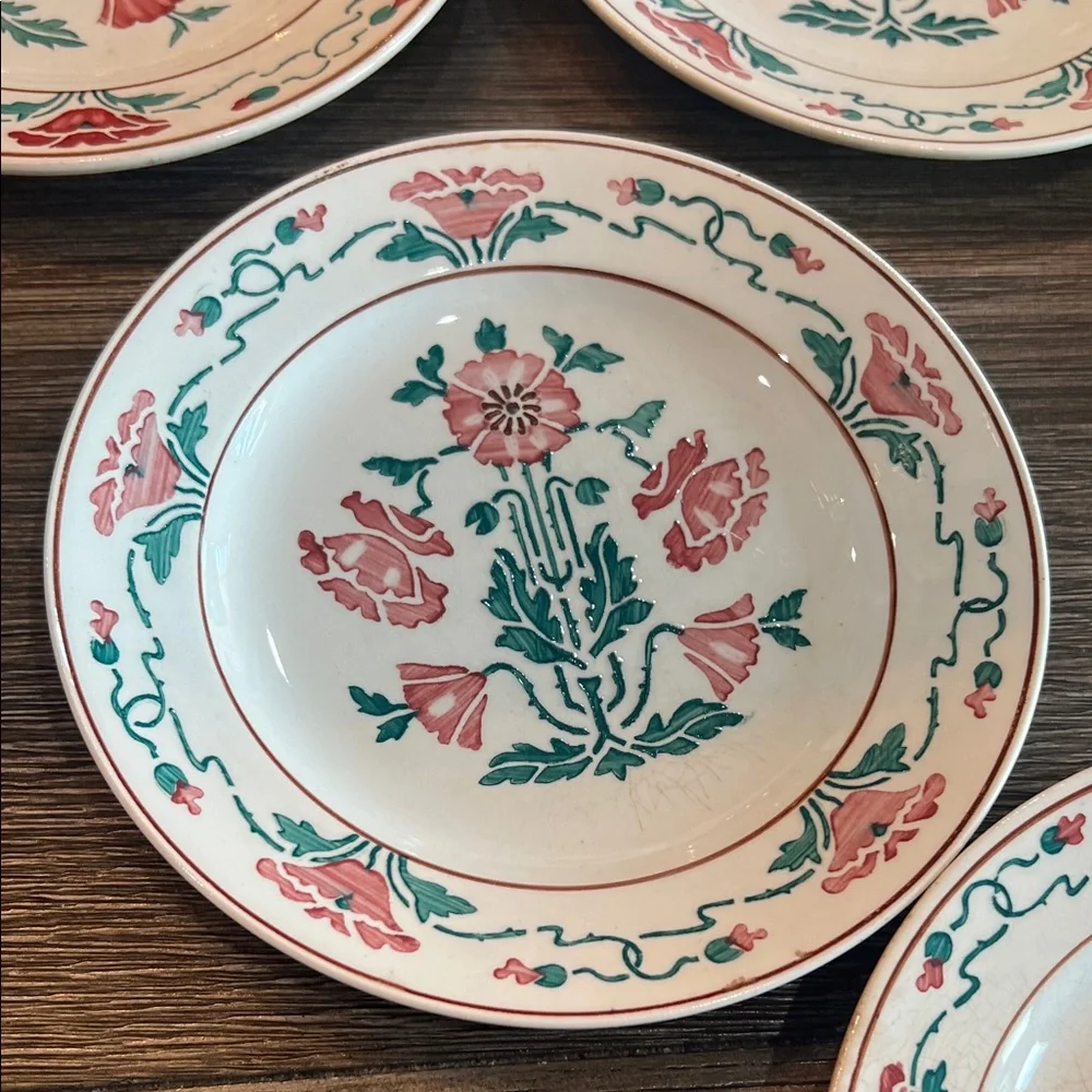 ANTIQUE Villeroy & Boch Dresden Saxony Red Poppy Bread & Butter Plates (8) - Picture 6 of 16